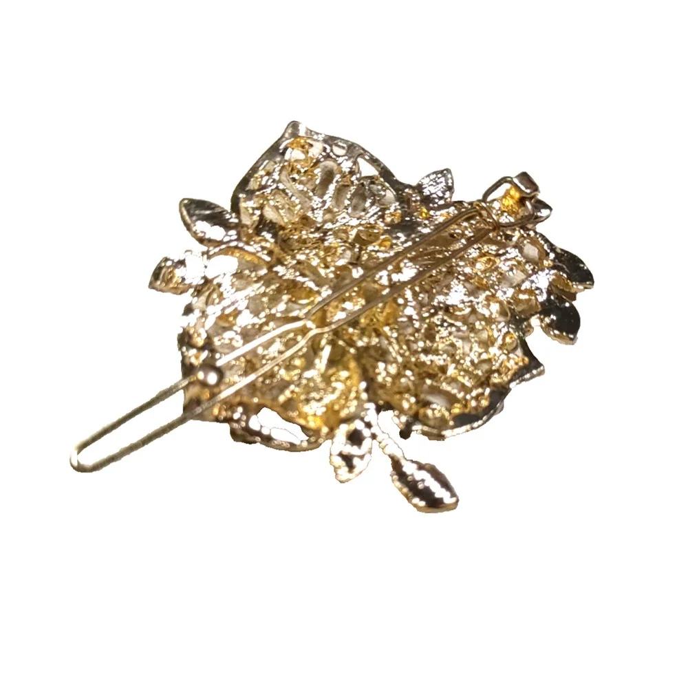 Gold Ice Hair Barrette Gold Tone Icey Blue Rhinestone Hair Barrette